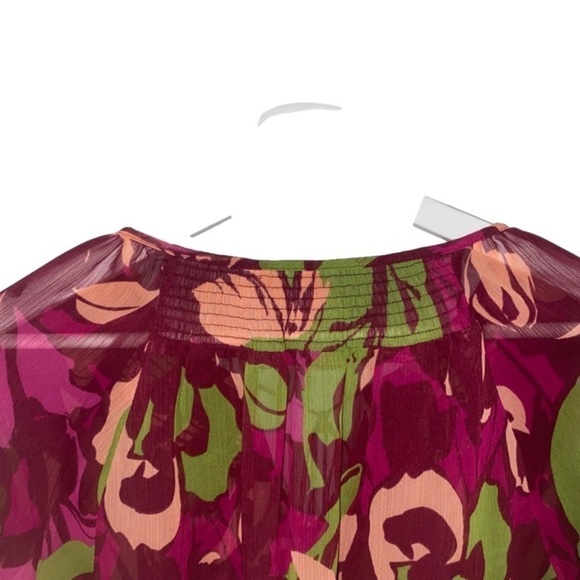 ST JOHN'S BAY Peasant Top Sheer Floral 3/4 Sleeve Jewel Tones Women Size PM - Picture 4 of 13